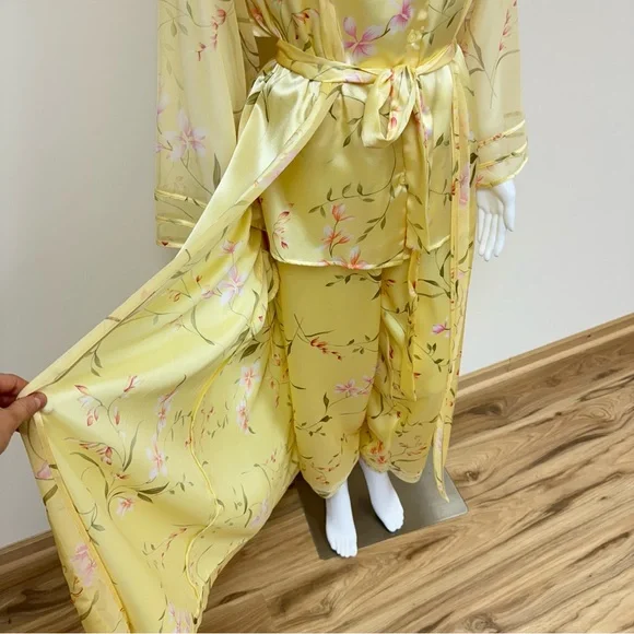 Oscar de la Renta Pink label Peignoir Top Kimono Robe Pant set Floral Print L - Picture 5 of 17